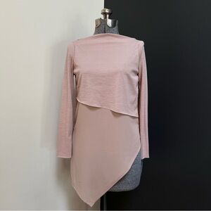 Asymmetrical nude neutral layered draped top